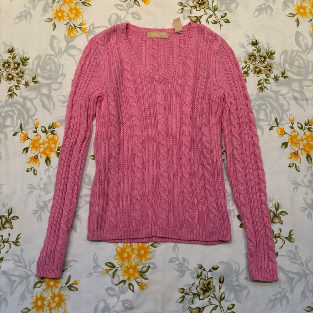 Kate Hill PS Pink Wool Cableknit Sweater